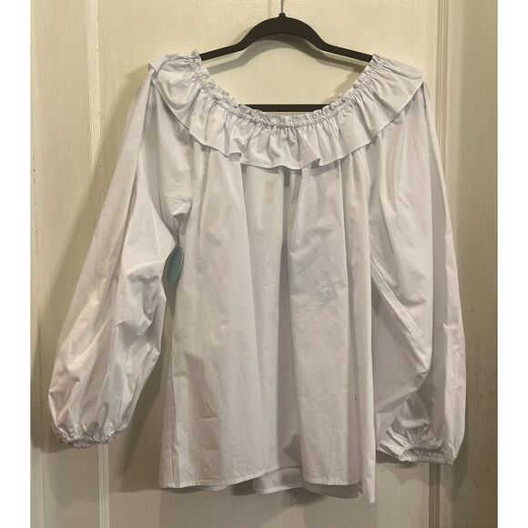 NWT  HILL HOUSE White The Lena Cotton Blouse Top Shirt  Women's Size Large - Picture 11 of 14